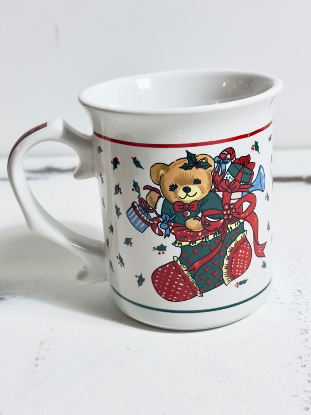 Vintage 80’s Christmas mug Festive Teddy Bear Christmas Stocking Mug‎